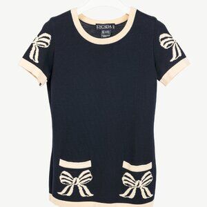 Escada by Margaretha Ley Navy Wool-Knit Piped Sweater & Skirt Set